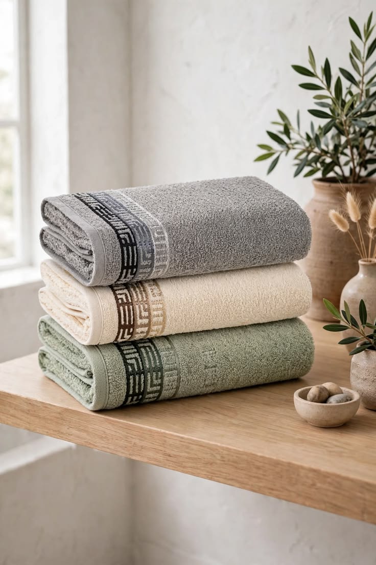 Stacked cotton bath towels